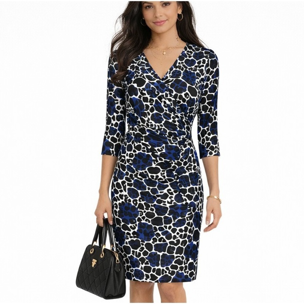 LAUNDRY BY DESIGN Size 4P Sexy Faux Wrap V-Neck Sheath Dress Office Professional